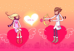 День СВ. Валентина, девочка и мальчик, сердце, любовь