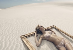 девушка, песок, пляж, рамка
