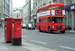 Лондон, англия, автобус, мусорный бак, улица, город, пасмурно, автомобили