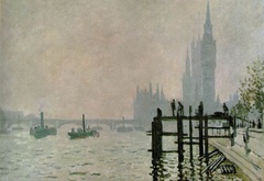 Claude Monet, Клод Моне, Моне, Лондон, гавань, картина, туман, пароход, Парламент, Биг-Бен, мост, река, Темза, Англия