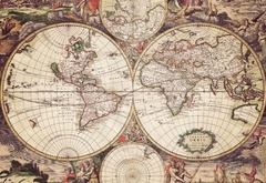 карта, полушария, старинная, рисунки, животные, боги, люди, мифология, страны