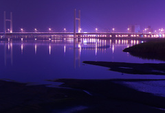 город, ночь, мост, река