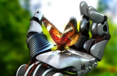 Гармония, бабочка, рука, андроид, радиация