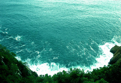 волны, вода, зелень, обрыв, море