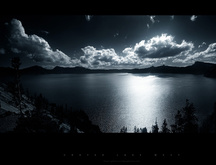 Greg Martin, арт, небо, облака, темное, озеро, пруд, горы, скалы, вершины