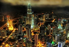 Куала-Лумпур, малайзия, ночь, мегаполис, азия, небоскребы, огни, высота