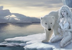 Природа, фантазия, белый медведь, девушка