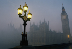 англия, парламент, биг бен, туман, фонарь