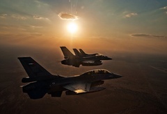 F-16, falcon, Полёт, закат
