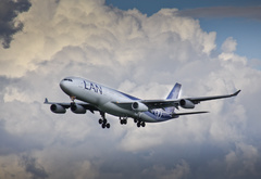 Airbus, A340, полёт, облака