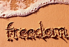 freedom, свобода, надпись, песок, пена, море