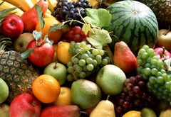 фрукты, еда, арбуз, виноград, тропические