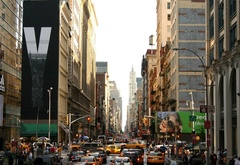 город, Нью-Йорк, улица, машины, такси, дома, здания, люди, реклама