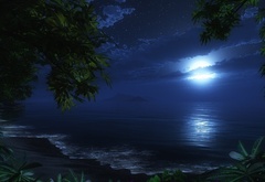 ночь, луна, пляж, море. романтика