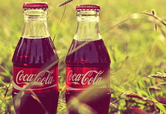 кока-кола, coca-cola, бутылки, этикетка, трава