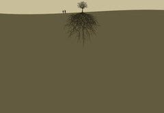 дерево, корни, земля, люди, двое, пара