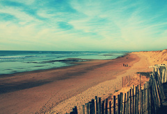океан, море, пляж, песок, берег, побережье, волны, забор, люди, прогулка