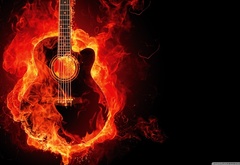 гитара, огонь, чёрный