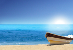 лодка, море, солнце, песок