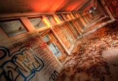 коридор, граффити, стены, развалины