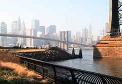 Brooklyn Bridge, река, мост