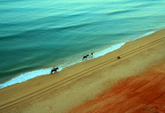 море, берег, всадники, песок