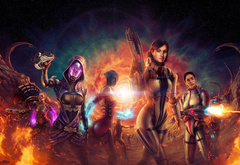 Mass Effect, фан-арт, фантастика, девушки, оружие, винотовка, бластер, герои