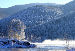 зима, озеро, туман, природа, утро, красота
