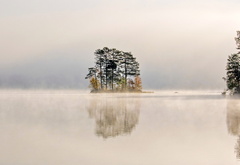 озеро, туман, остров, природа