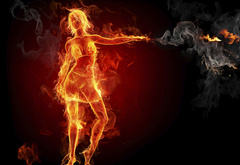 девушка, огонь, пламя, дым