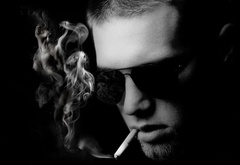 мужчина, очки, сигарета, дым
