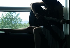 девушка, гитара, диван, ножки