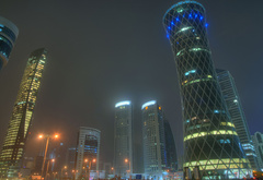 city, night, lights, doha, qatar