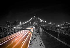 NYC, city, night, road, ights, brooklyn bridge