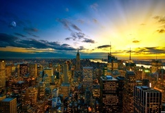 new york city, sunset, skyscrapers
