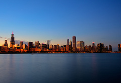 Чикаго, закат, небоскребы
