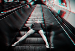 sexy, girl, subway, escalator, fashion, 3d