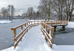 парк, зима, мост