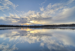 blue, sky, lake, reflection, cloud, cirri
