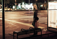 girl, at a, bus stop