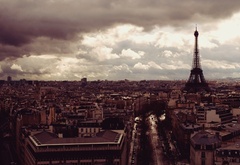 париж, город, эйфелева башня, тучи