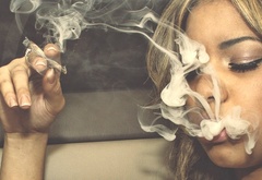 girl, smokes, blowing, a stick