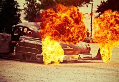infernal, car, in a flame