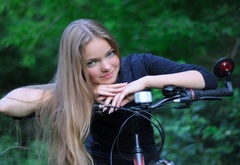 девушка, и, велосипед, улыбка