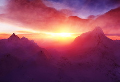 sunrise, mountain, snow