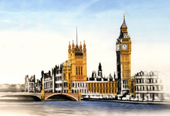 лондон, парламент, биг бен, часы, рисунок