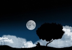 Арт, луна, дерево, человек