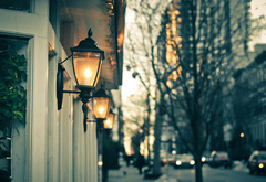 фонари, улица, стена, окно