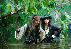 пираты карибского моря 4, джек воробей, джонни депп, вода, джунгли, девушка