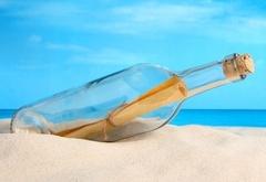 море, пляж, бутылка, письмо